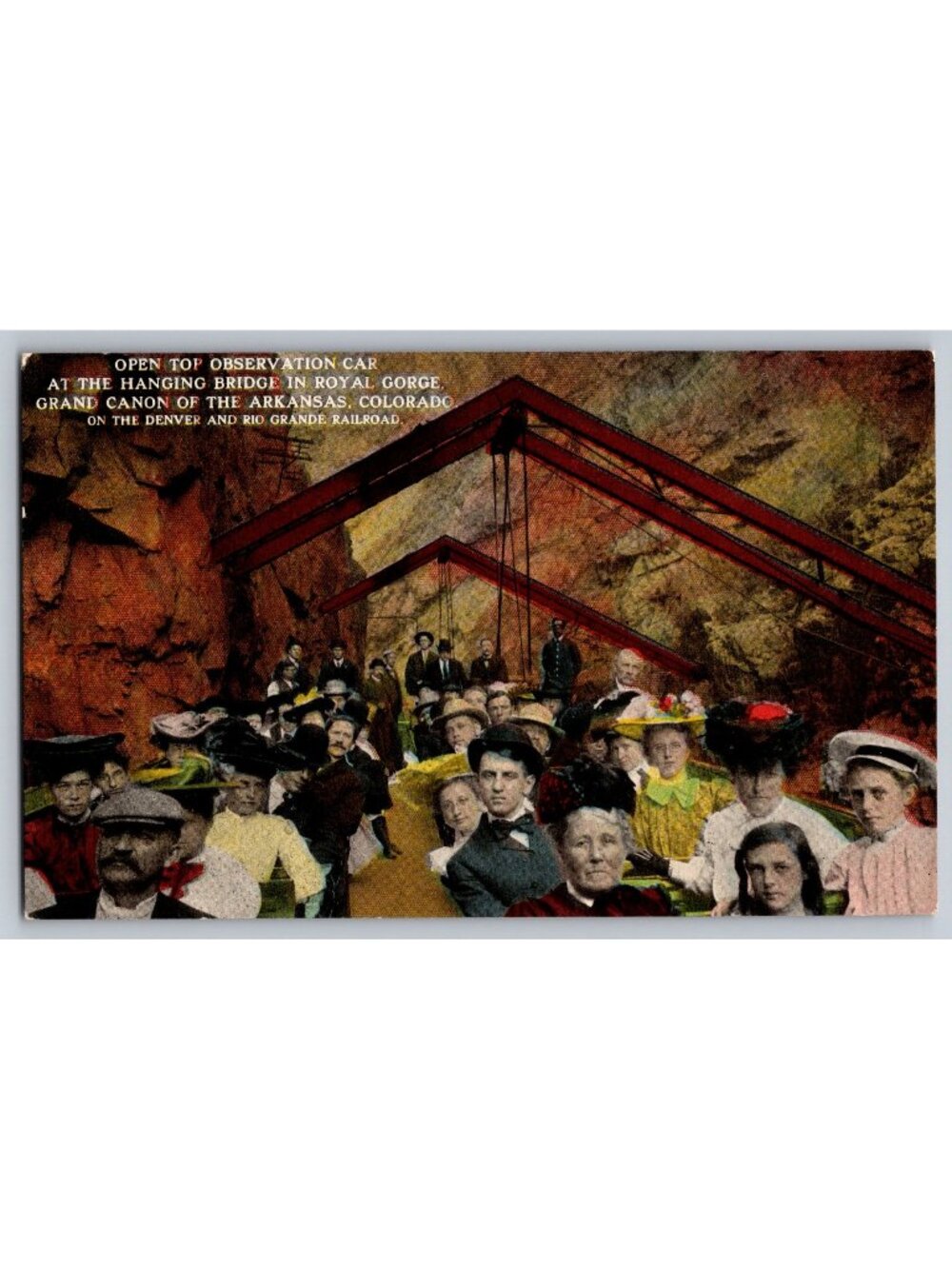 Royal Gorge CO Hanging Bridge Denver & Rio Grande RR Train Postcard Antique 1910